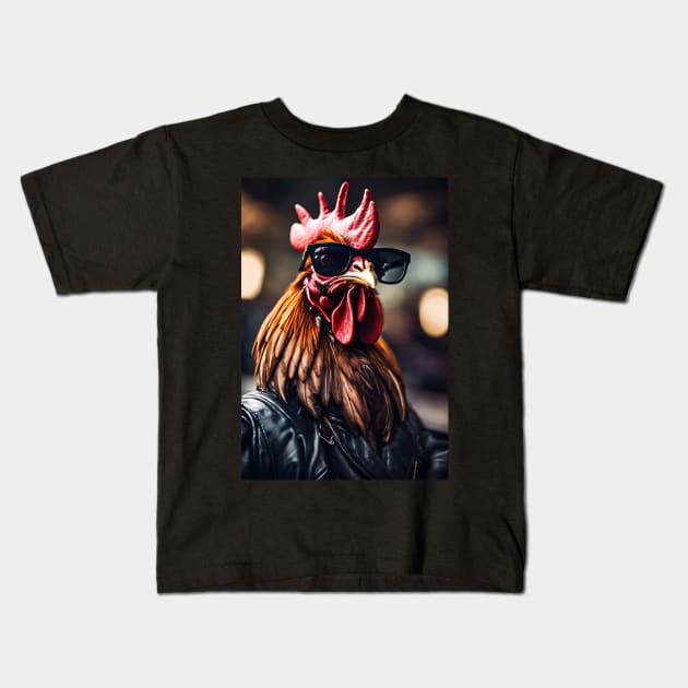 funny rooster Kids T-Shirt by helintonandruw